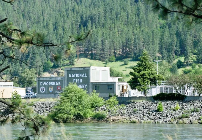 The exterior of the Dworshak National Fish Hatchery