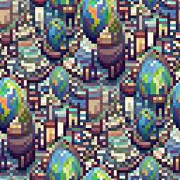 A tiling image featuring a lot of globes of various dimensions on different types of pedestals