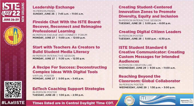 A list of all #LAatISTE Sessions happening at #ISTELIVE