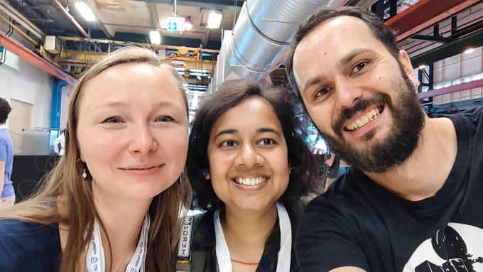 Selfie with Daria, me and Piotr, we are all smiling towards the camera