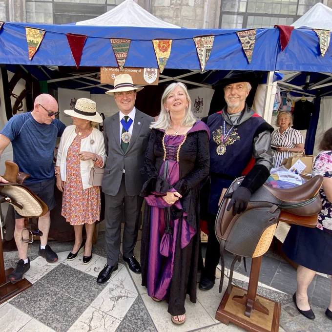 The Lord and Lady Mayoress with the Hon Mark Maffey, Prime Warden and Mistress Saddler Angela