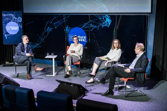 A picture of me hosting a panel discussion at Media City Bergen's FACT Conference