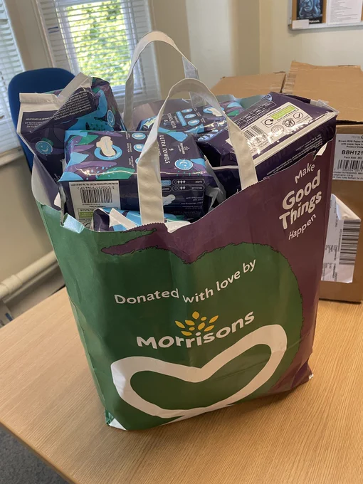 Large bag containing various sanitary products.