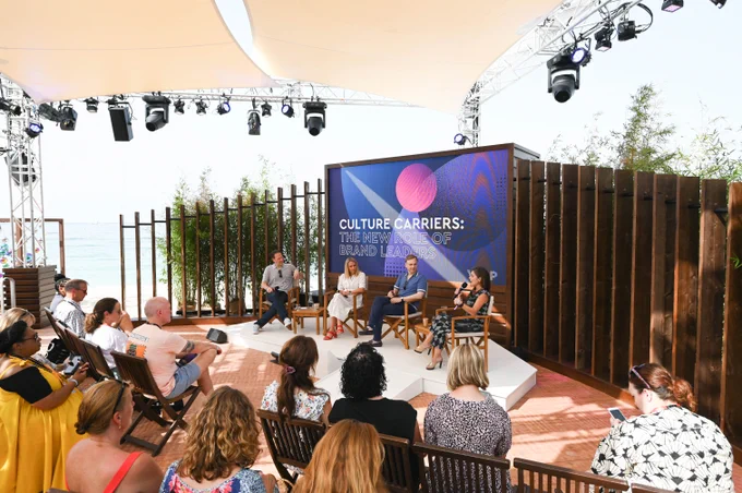 Image of four marketing leaders on the WPP Beach stage at Cannes Lions International Festival of Creativity in Cannes, France. 