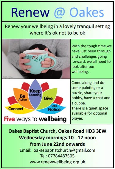 Renew Cafe at Oakes Baptist Church, Wednesdays 10 til 12