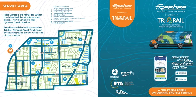 marketing brochure showing freebee service area