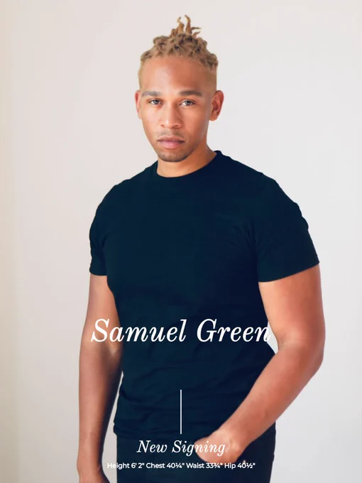 Los Angeles big and tall model and singer Samuel Green in a black tshirt for New York plus size influencer and model agency Bridge