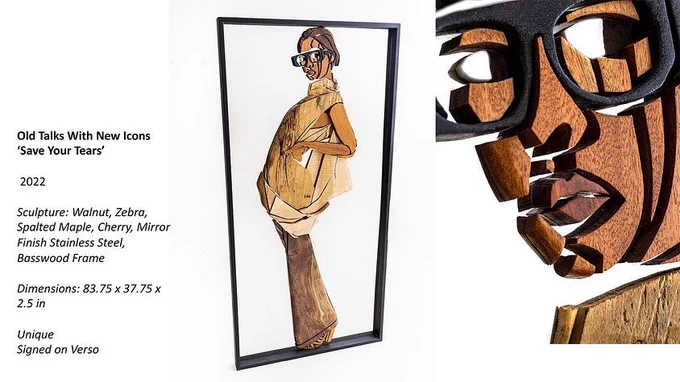 “Old  Talk with New Icons” large-scale wood sculptures at Art in the Cave