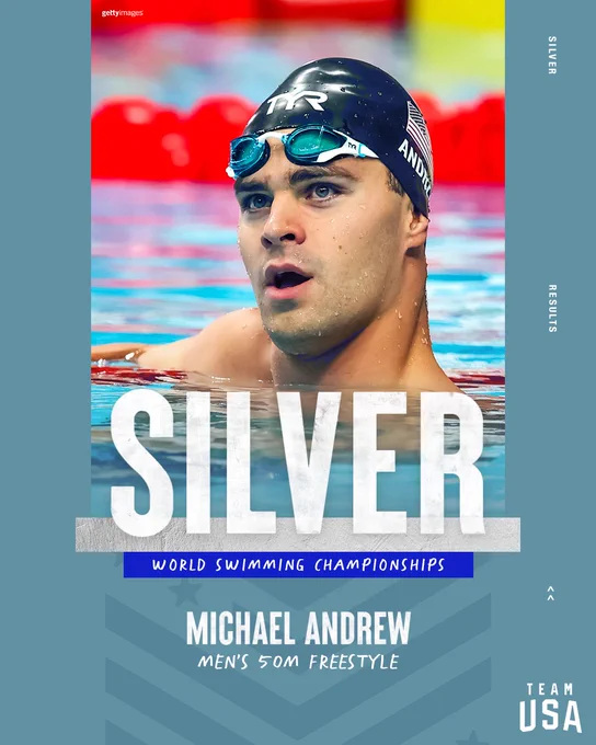 Silver medal graphic for Michael Andrew in the men's 50m freestyle 