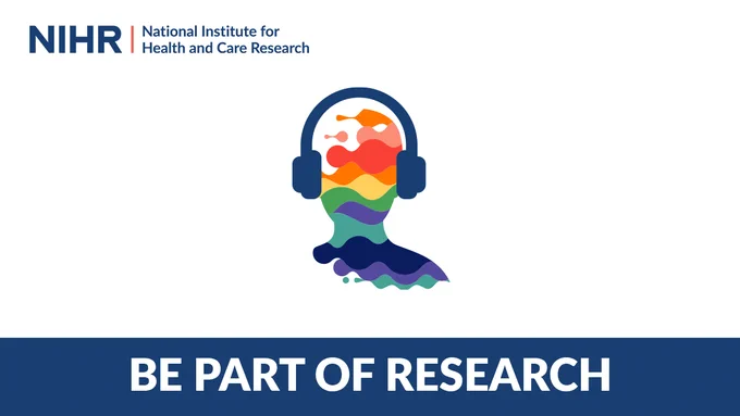 Be Part of Research logo with headphones on