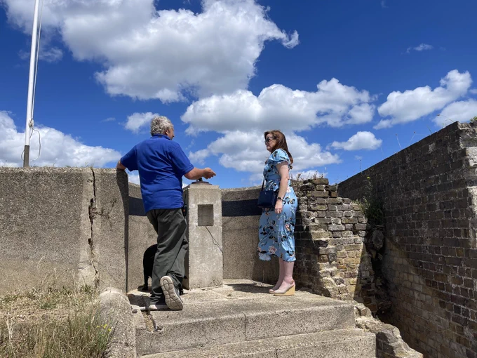 Kelly Tolhurst on the roof of the Main Fort with Vice Chair of the Slough Fort Preservation Trust, Keith during a tour of the site