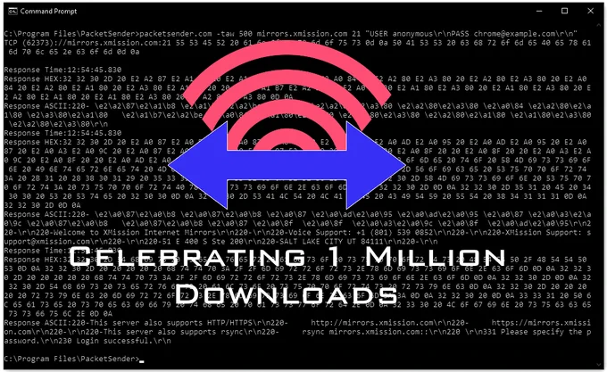 Packet Sender celebrating 1 million downloads