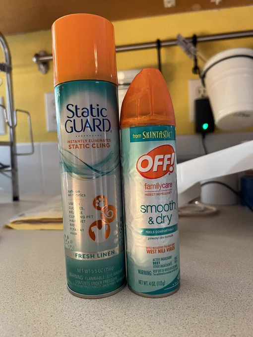 Off and steric guard have identical teal and white  color  schemes and the same orange color caps