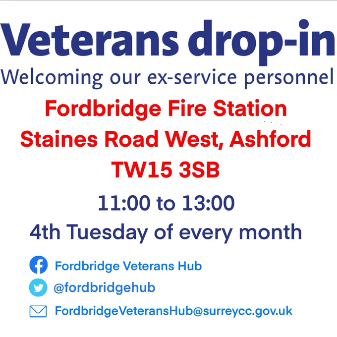 Fordbridge Veterans Hub 11am to 1pm on the fourth Tuesday of every month