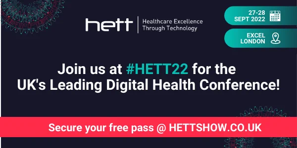HETT logo with the words 'Join us at #HETT22 for the UK's Leading Digital Health Conference' written
