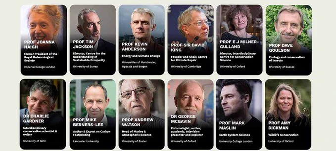 Extract from our web page showing some of the UK's leading nature and climate scientists who support the Climate & Ecology Bill
