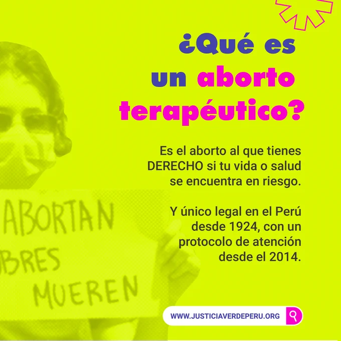 ¿Qué es un aborto terapéutico? Es el aborto al que tienes DERECHO si tu vida o tu salud se encuentran en riesgo. Y único legal en el Perú desde 1924 con un protocolo de atención desde el 2014.