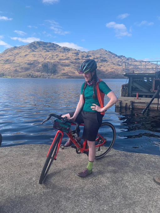 Kerry MacPhee on her bike at Inversnaid on the West Highland Way