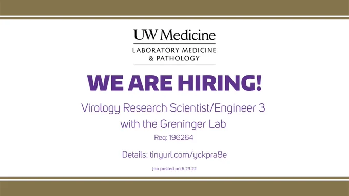 White background with a gold header and purple font with the job title, link to description, and department logo.