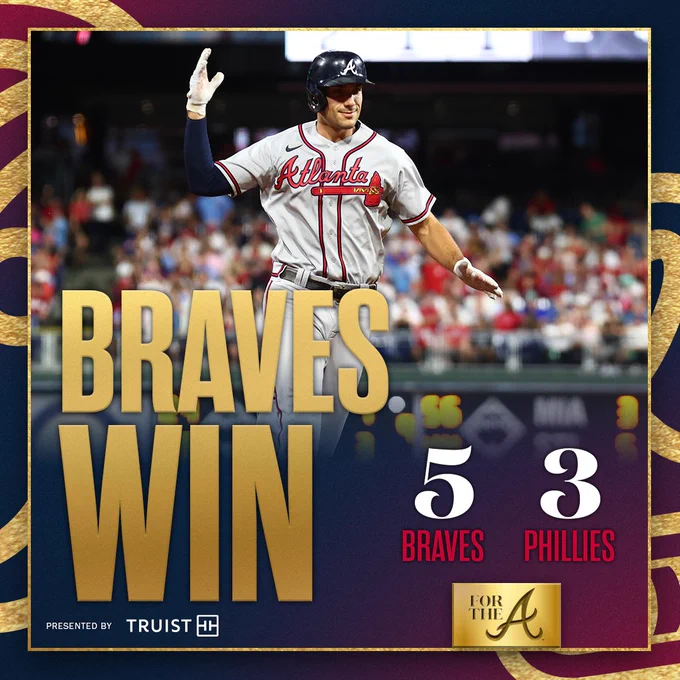 Braves WIN! Final score: Braves 5, Phillies 3.
