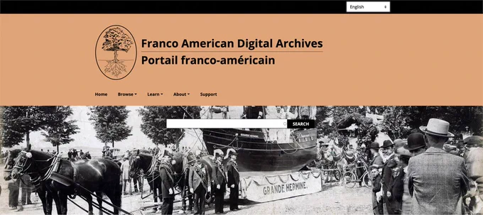 Screenshot of the Franco American Digital Archives/Portail franco-américain homepage.