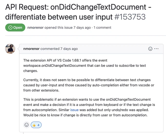 Upvote VSCode issue #153753