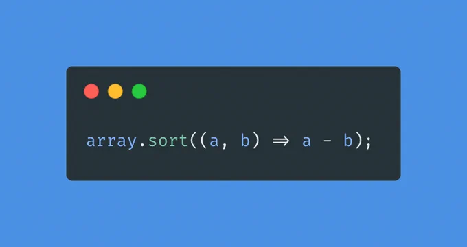 Sample JavaScript code of the sort method being called on an array with a compare function provided to sort numbers ascending. 