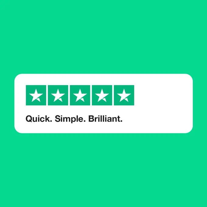 5-star review that says 'Quick. Simple. Brilliant'. 