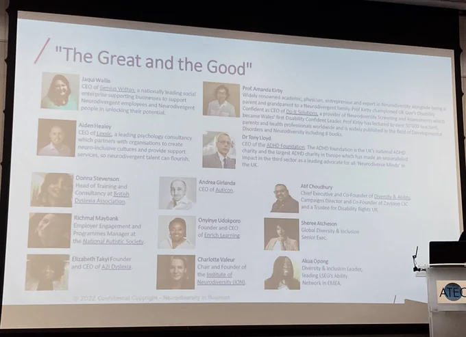 A graphic with influential people leading neurodiversity awareness and change
