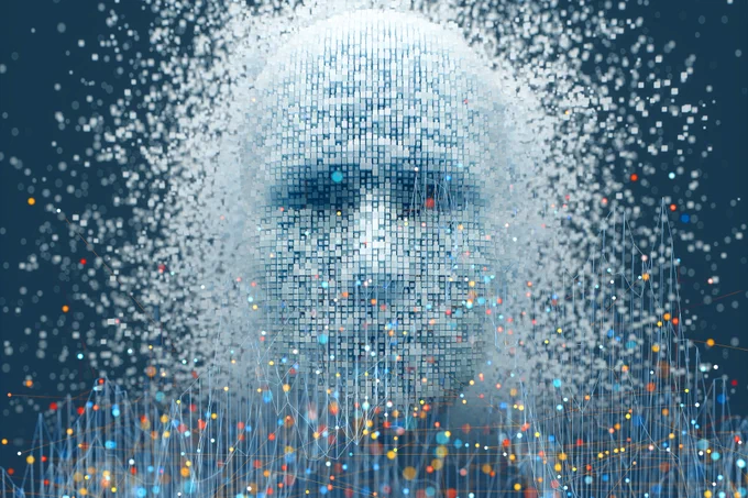A face formed with pixels.