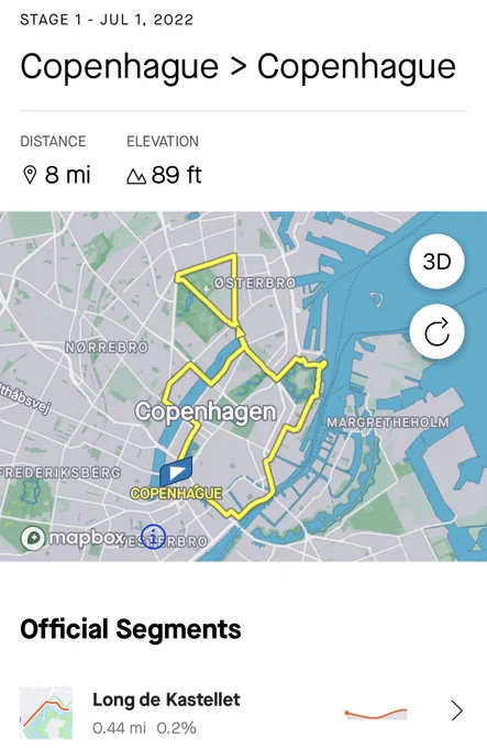 Route for Stage 1 of the Tour de France, within the Strava app