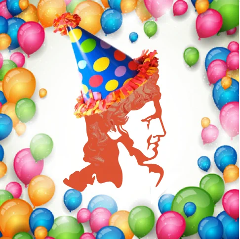 Apollo Fundraising logo with a party hat on, surrounded by colourful balloons