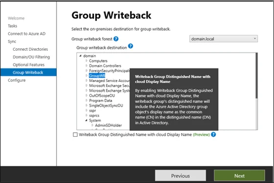 Azure AD Connect configuration step for group writeback