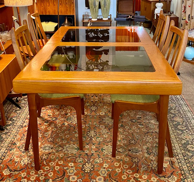 Vintage Solid Teak Dining Table with Two Leaves and/or 4 teak chairs, Mid Century Modern || Table $1100 || L 60” leaves 12” W 41” || Chairs $899 set
