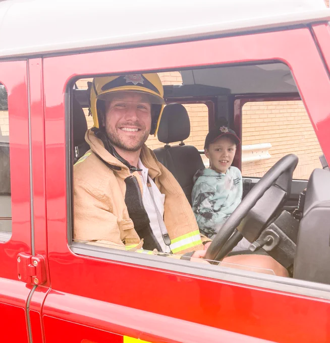 Me and nephew in a fire engine