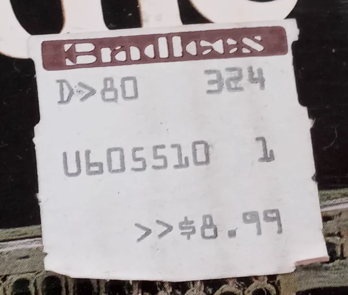 Vintage 1980's Bradlees Price Sticker from Corn Cradle Set