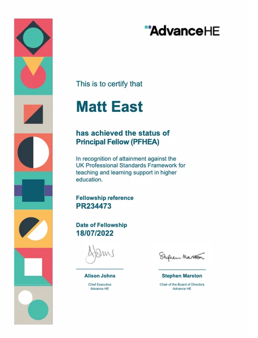 Matt East PFHEA Certificate