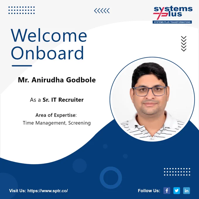 Congratulations Mr. Anirudha Godbole on being a part of our dynamic team!

Systems Plus Transformations family welcomes you and we hope to have a long and successful journey together.

Welcome aboard!

#NewJoiners #Employees #Jobs #WorkForceSPTR #TeamSPTR #SystemsPlusTransformations