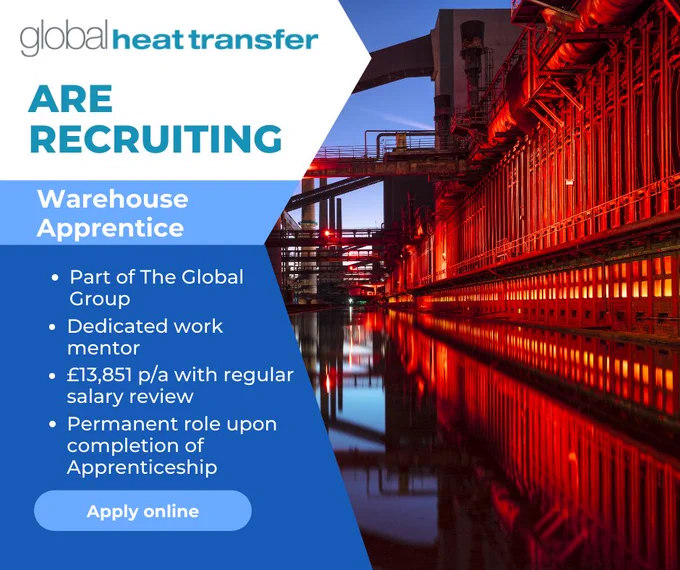 Global Heat Transfer are recruiting a Warehouse Apprentice. £13,851 p.a, dedicated mentor & permanent role on completion
