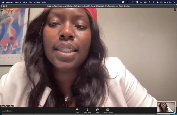 Screenshot of the presenter in Zoom, Dr. La-Toya L. Scott. 