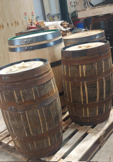 Two rum casks and a brand new Staffordshire Oak cask.  Traditional coopers in Yorkshire 