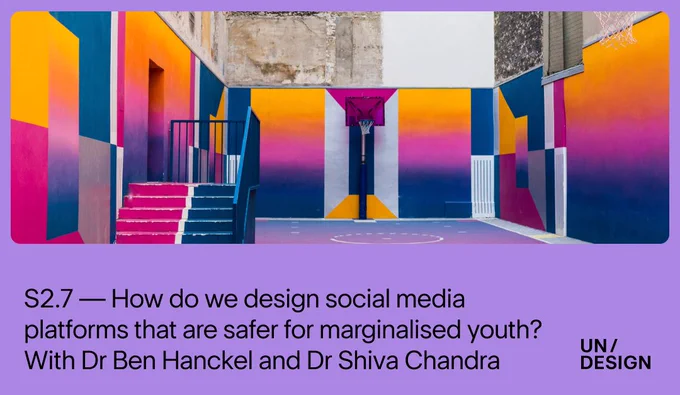 An image of a colourful inner city basketball court with the headline: “How do we design social media platforms that are safer for marginalised youth? With Dr Ben Hanckel and Dr Shiva Chandra”.
