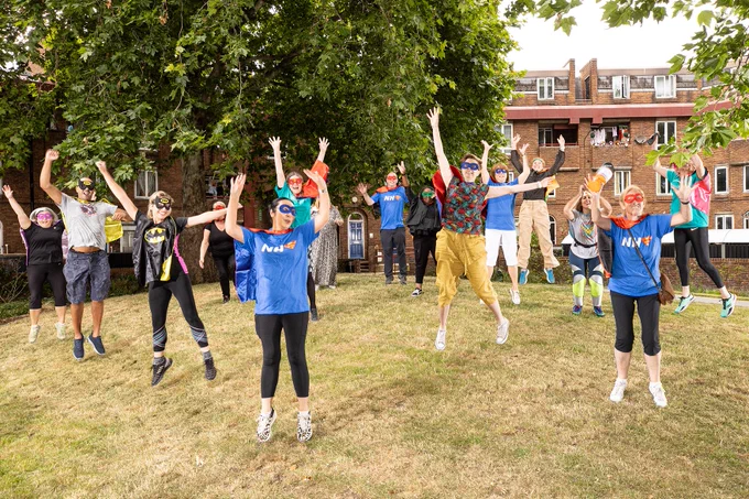 Superhero team jumping in the air!