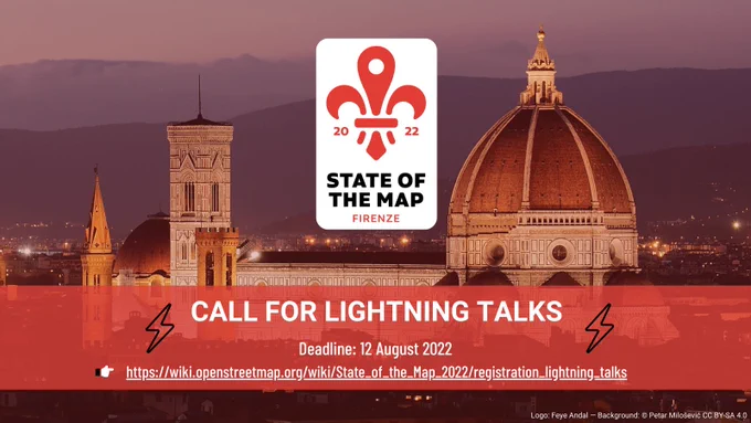 SotM logo with Florence background, and details about the Call for lightning talks