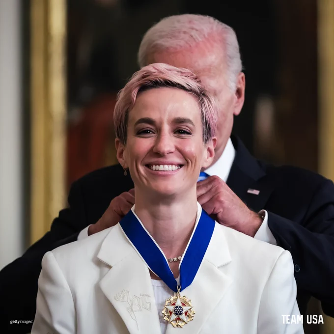 Image of Megan Rapinoe receiving her Presidential Medal of Freedom