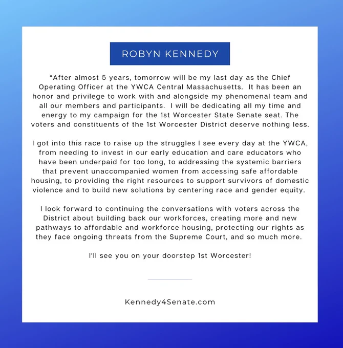 Robyn Kennedy’s statement of leaving her position as the COO of the YWCA