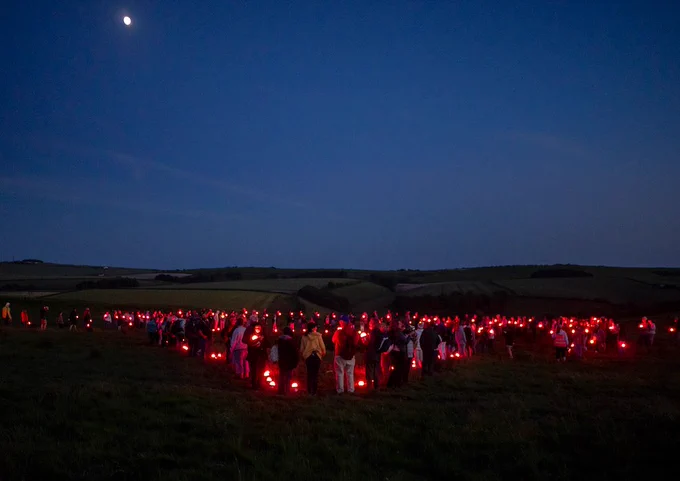 Our Lumenators gather at Maiden Castle with their Geolights. 