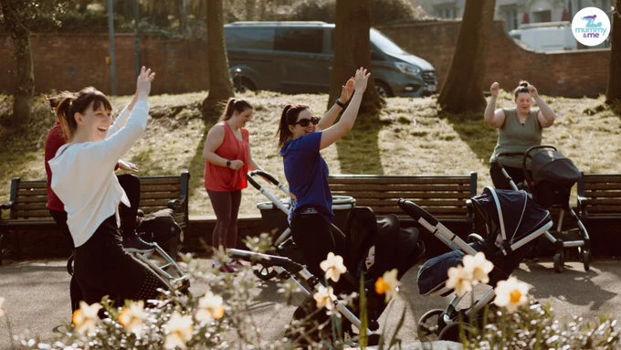 Image showing a group of mums exercising with their babies in prams at Stratford Park.