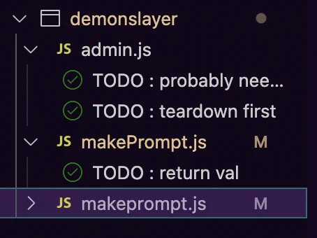 screenshot of the todolist tree with the files and what's left on the project