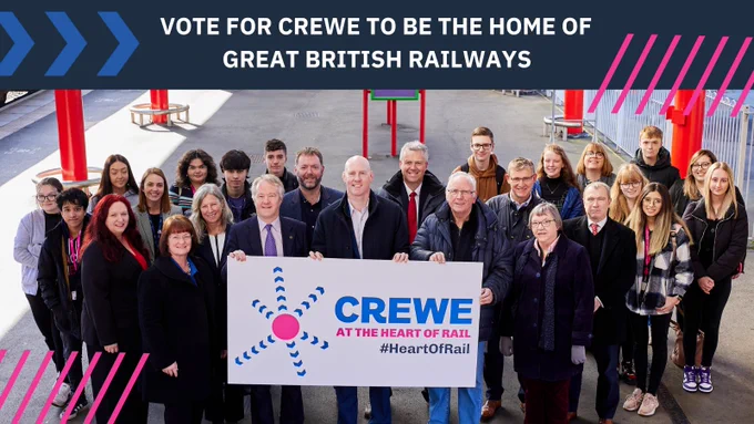 politicians with banner on platform vote for crewe